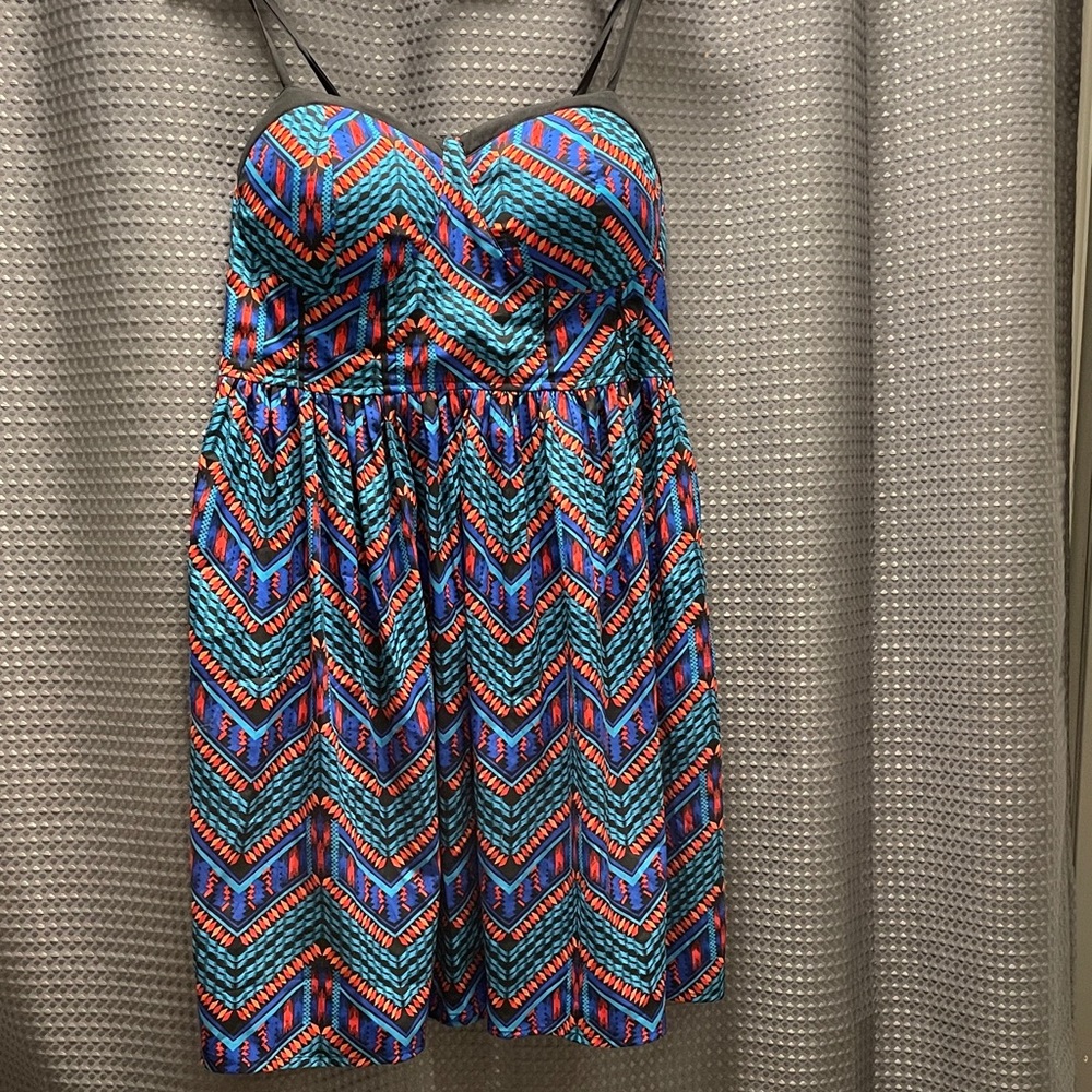 Blue and Red Patterned Midi Dress